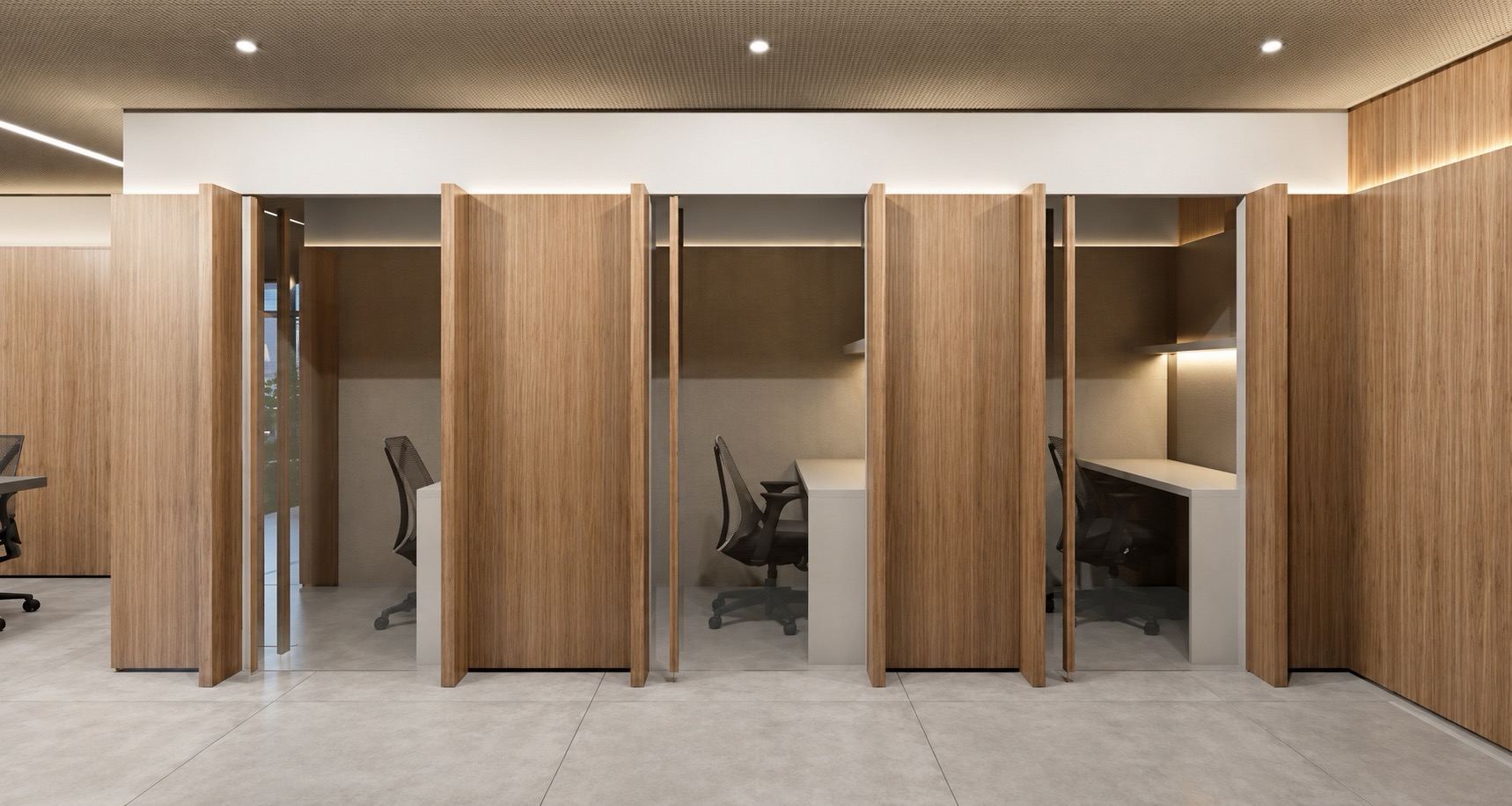 Cabines individuais de trabalho em madeira